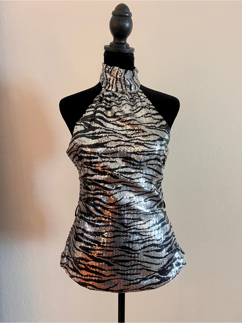 Silver Zebra Sequin Halter Top